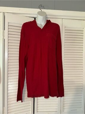 Red Long Sleeve Hooded Knit Top Women's Large Casual Lightweight Hoodie